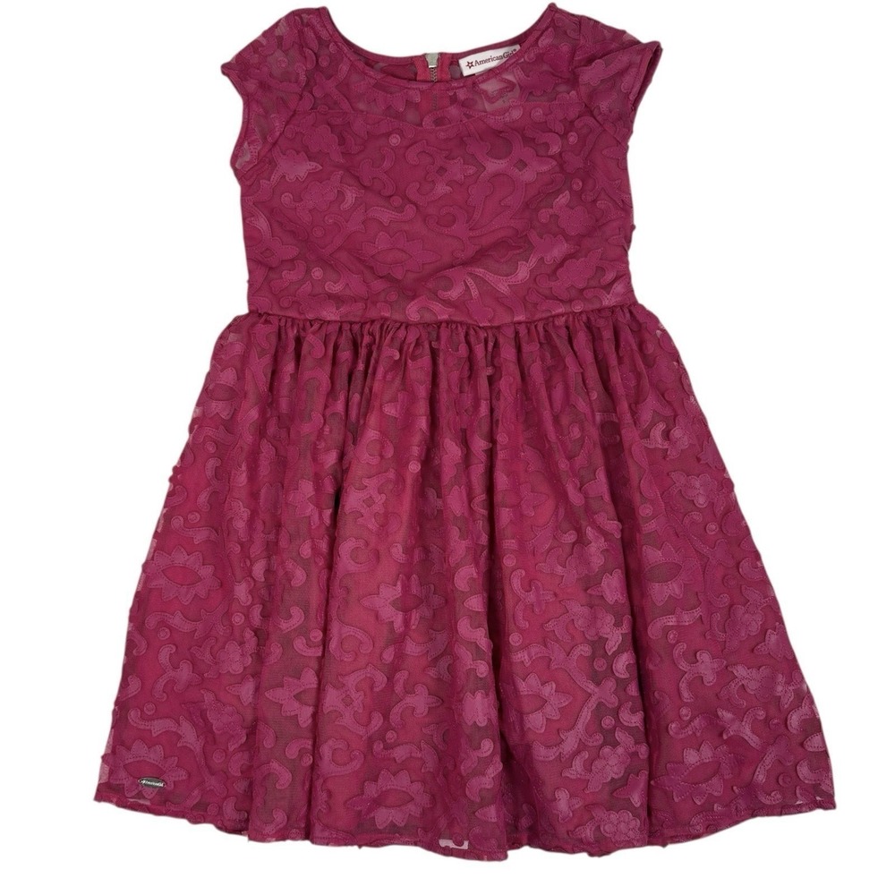 American Girl Merry Magenta Dress Girls 8 Pink Full Skirt Holiday Party